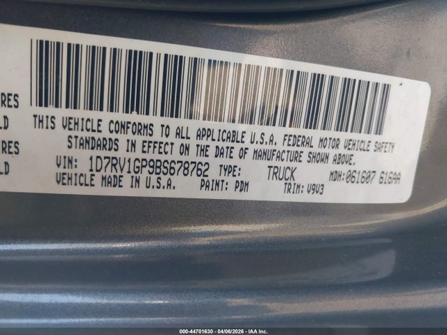 44701630 :رقم المزاد ، 1D7RV1GP9BS678762 vin ، 2011 Ram Ram 1500 Slt مزاد بيع