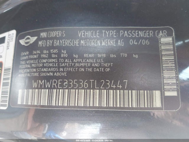2006 MINI COOPER S WMWRE33536TL23447 Photo 8