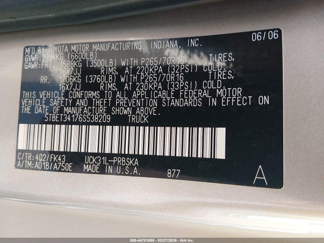 2006 TOYOTA TUNDRA 5TBET34176S538209 Photo 8