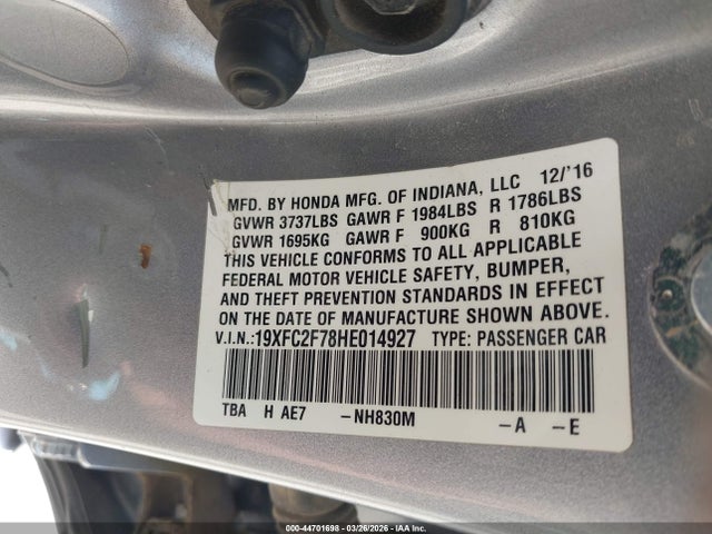 Продажа на аукционе авто 2017 Honda Civic Ex, vin: 19XFC2F78HE014927, номер лота: 44701698