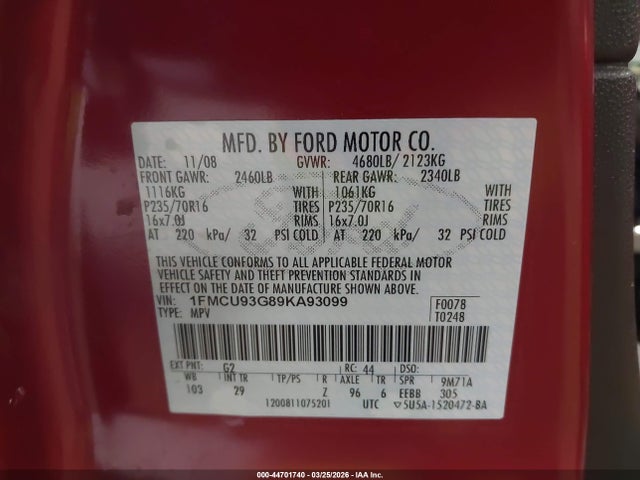 2009 FORD ESCAPE 1FMCU93G89KA93099 Photo 8