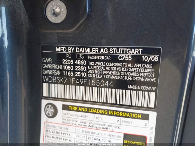 2009 MERCEDES-BENZ SL 550 WDBSK71F49F155044 Photo 8