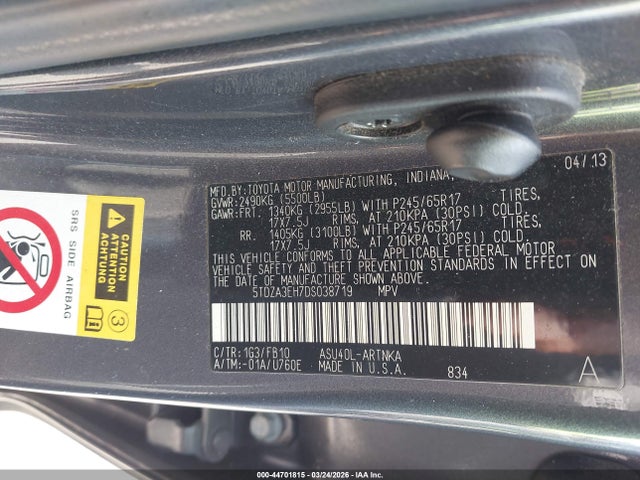 2013 TOYOTA HIGHLANDER 5TDZA3EH7DS038719 Photo 8