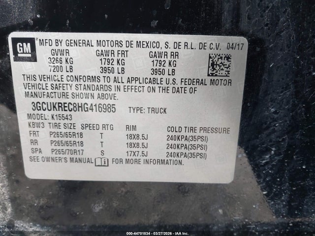3GCUKREC8HG416985 Chevrolet Silverado 1500 2lt