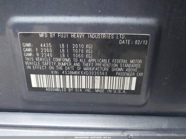 44701854 :رقم المزاد ، 4S3BMBK6XD3035563 vin ، 2013 Subaru Legacy 2.5i Limited مزاد بيع