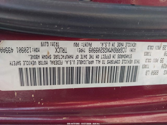 44701865 :رقم المزاد ، 1C6RR6NMXGS209909 vin ، 2016 Ram 1500 Laramie مزاد بيع