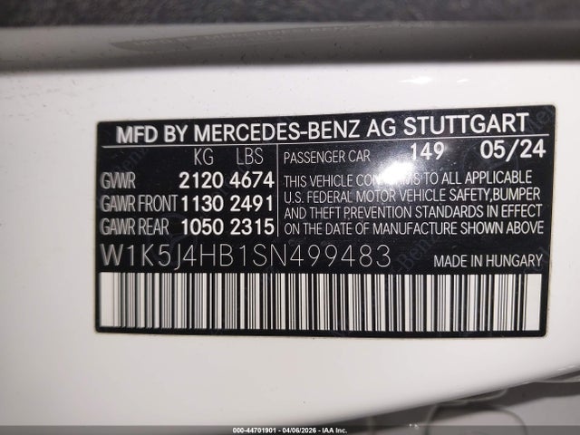 Продаж на аукціоні авто 2025 Mercedes-benz Cla 250 Coupe 4matic, vin: W1K5J4HB1SN499483, номер лоту: 44701901
