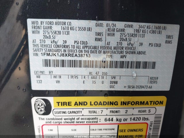 Продаж на аукціоні авто 2024 Ford Expedition Xlt Max, vin: 1FMJK1J8XREA38713, номер лоту: 44701907