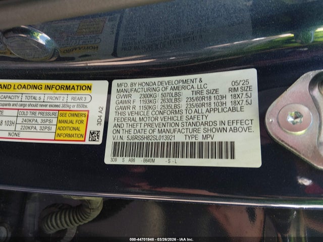 Продажа на аукционе авто 2025 Honda Cr-v Hybrid Sport-l, vin: 5J6RS5H82SL013921, номер лота: 44701948