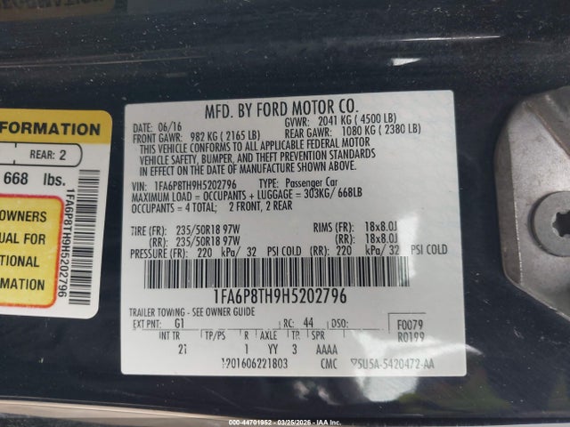 2017 FORD MUSTANG 1FA6P8TH9H5202796 Photo 8