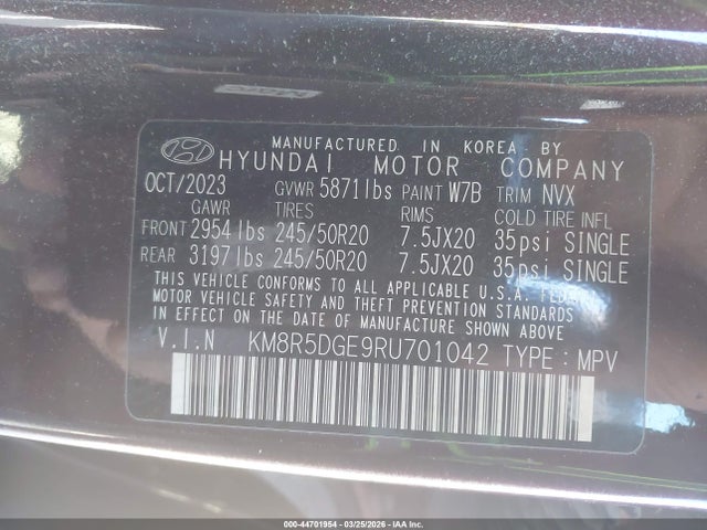 2024 Hyundai Palisade Limited მანქანა იყიდება აუქციონზე, vin: KM8R5DGE9RU701042, აუქციონის ნომერი: 44701954