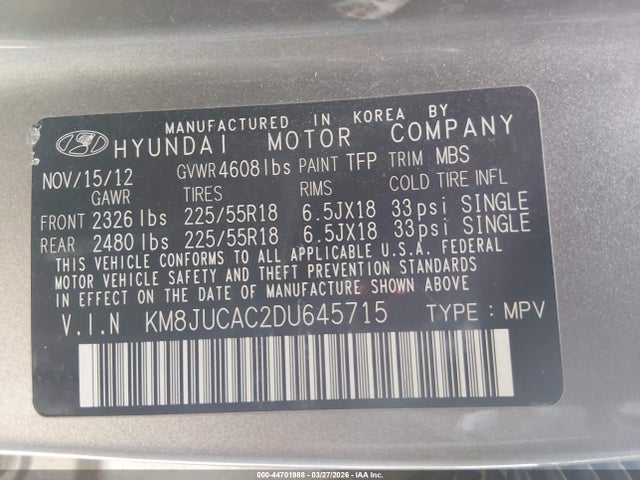 2013 HYUNDAI TUCSON KM8JUCAC2DU645715 Photo 8