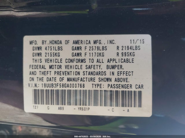 44702023 :رقم المزاد ، 19UUB3F58GA000768 vin ، 2016 Acura Tlx V6 Tech مزاد بيع