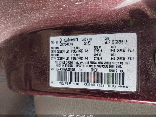 Продажа на аукционе авто 2004 Dodge Ram 1500 Slt/laramie, vin: 1D7HA18N54J168258, номер лота: 44702036