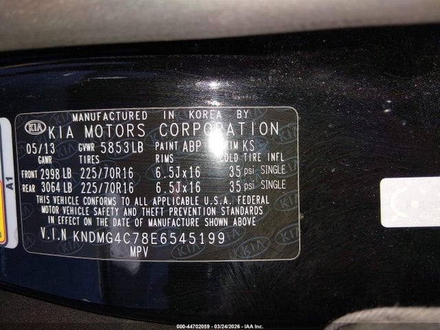 KNDMG4C78E6545199 KIA SEDONA LX