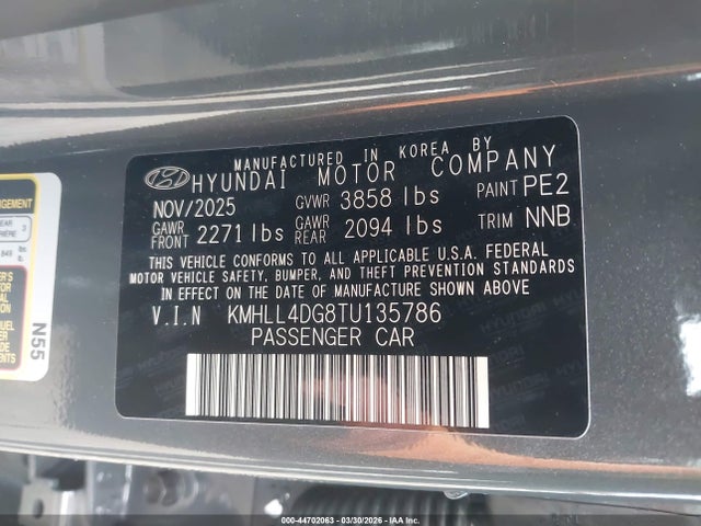 Aukcja sprzedaży 2026 Hyundai Elantra Se, vin: KMHLL4DG8TU135786, numer aukcji: 44702063