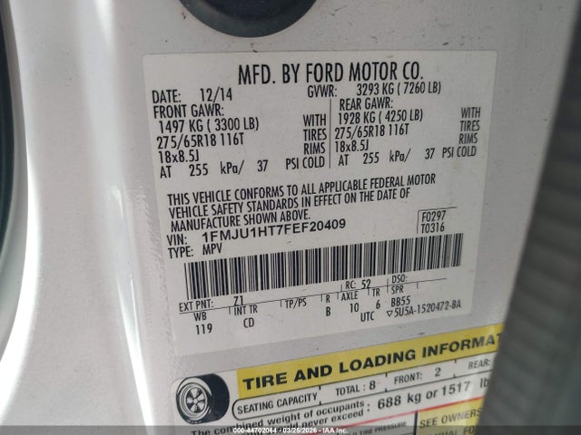 44702064 :رقم المزاد ، 1FMJU1HT7FEF20409 vin ، 2015 Ford Expedition Xlt مزاد بيع
