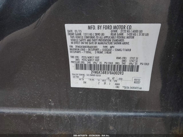 Продажа на аукционе авто 2015 Ford Flex Se, vin: 2FMGK5B85FBA00393, номер лота: 44702079