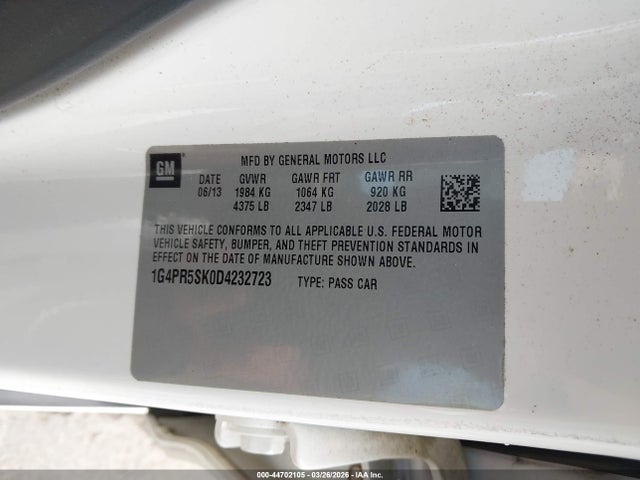 Продажа на аукционе авто 2013 Buick Verano Convenience Group, vin: 1G4PR5SK0D4232723, номер лота: 44702105