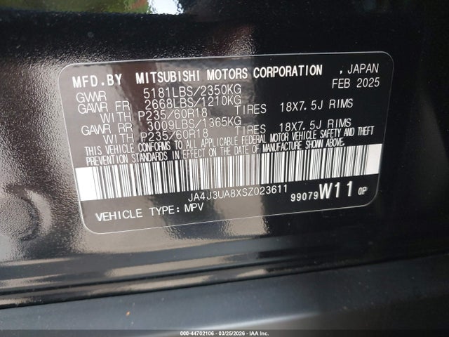 Продаж на аукціоні авто 2025 Mitsubishi Outlander Es 2.5 2wd, vin: JA4J3UA8XSZ023611, номер лоту: 44702106