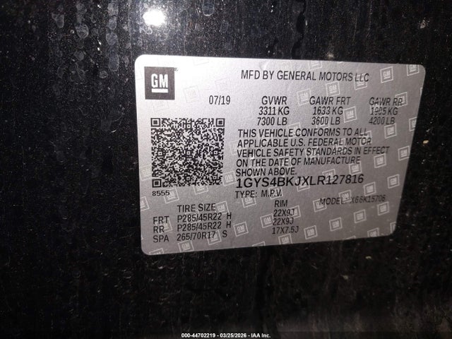 Продаж на аукціоні авто 2020 Cadillac Escalade 4wd Luxury, vin: 1GYS4BKJXLR127816, номер лоту: 44702219