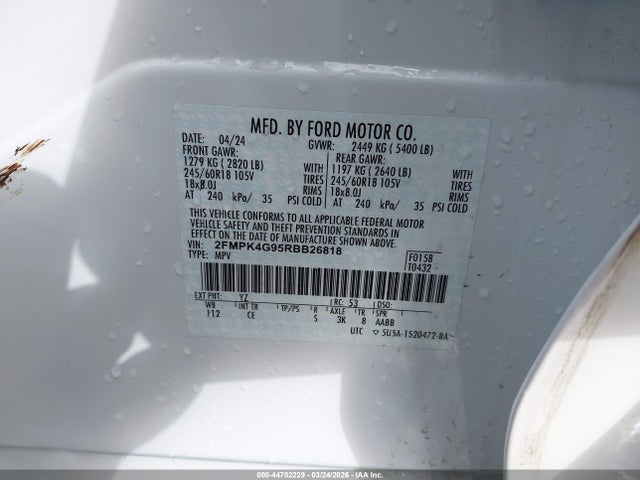 44702229 :رقم المزاد ، 2FMPK4G95RBB26818 vin ، 2024 Ford Edge Se مزاد بيع