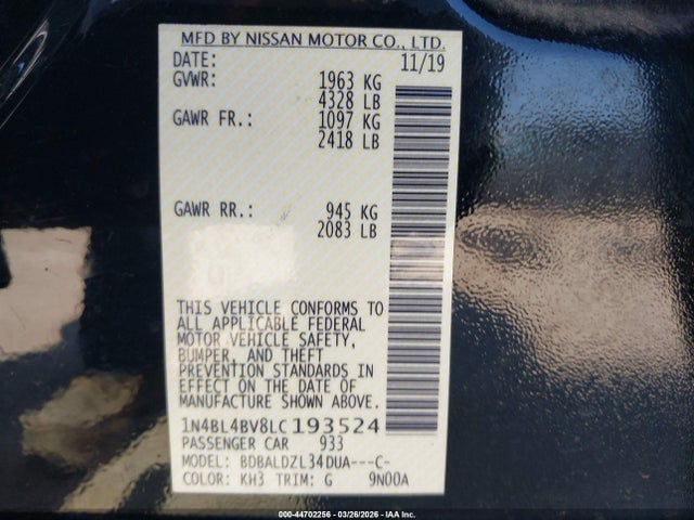 Продаж на аукціоні авто 2020 Nissan Altima S Fwd, vin: 1N4BL4BV8LC193524, номер лоту: 44702256