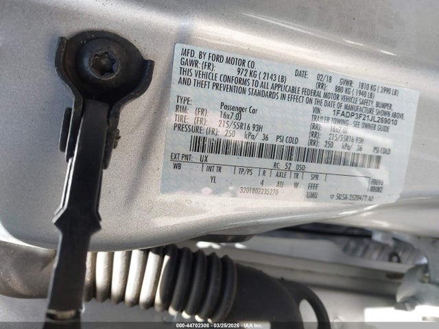 2018 Ford Focus Se მანქანა იყიდება აუქციონზე, vin: 1FADP3F21JL269010, აუქციონის ნომერი: 44702308