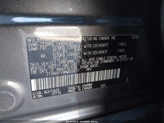2T3R6RFV9MW009827 Toyota Rav4 Hybrid Xle