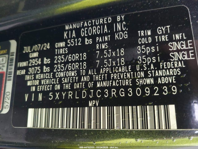 5XYRLDJC3RG309239 KIA SORENTO S