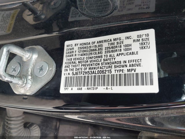 Aukcja sprzedaży 2010 Honda Accord Crosstour Ex-l, vin: 5J6TF2H53AL006215, numer aukcji: 44702341