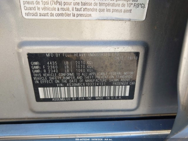 Aukcja sprzedaży 2011 Subaru Legacy 2.5i Premium, vin: 4S3BMBC61B3224131, numer aukcji: 44702346