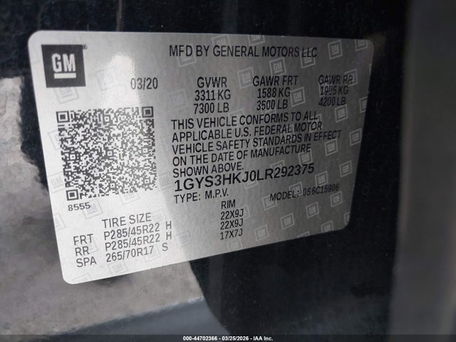 Продажа на аукционе авто 2020 Cadillac Escalade Esv 2wd Luxury, vin: 1GYS3HKJ0LR292375, номер лота: 44702366