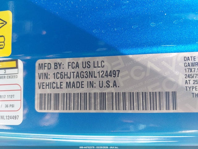 1C6HJTAG3NL124497 Jeep Gladiator Altitude 4x4