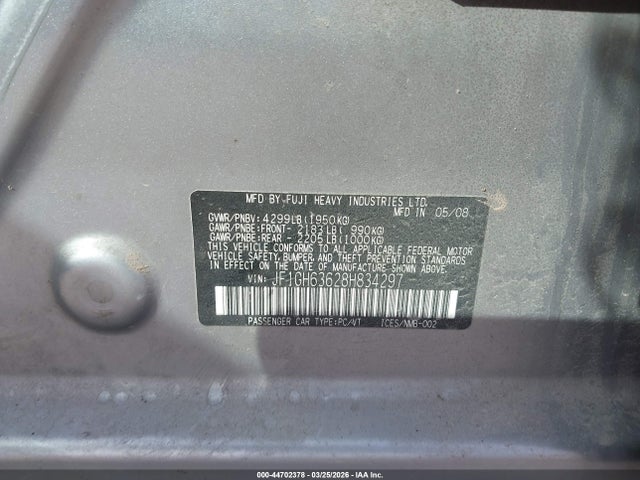44702378 :رقم المزاد ، JF1GH63628H834297 vin ، 2008 Subaru Impreza Outback Sport مزاد بيع
