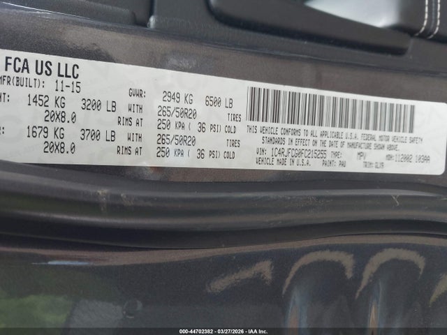 2015 Jeep Grand Cherokee Overland მანქანა იყიდება აუქციონზე, vin: 1C4RJFCG0FC215255, აუქციონის ნომერი: 44702382
