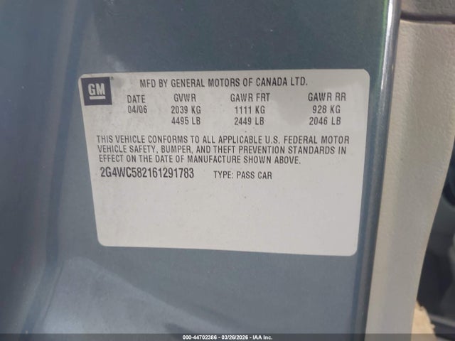 2006 Buick Lacrosse Cx მანქანა იყიდება აუქციონზე, vin: 2G4WC582161291783, აუქციონის ნომერი: 44702386