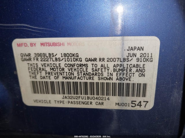 2011 MITSUBISHI LANCER JA32U2FU1BU040214 Photo 8