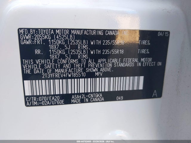 2015 TOYOTA RAV4 2T3YFREV4FW185510 Photo 8