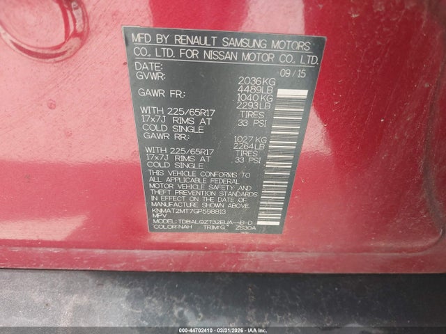 Nissan ROGUE SV 2016 KNMAT2MT7GP598813 Image 9