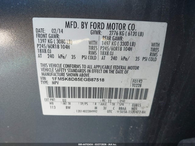 Продажа на аукционе авто 2014 Ford Explorer Xlt, vin: 1FM5K8D85EGB87518, номер лота: 44702434