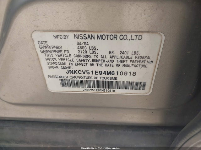44702441 :رقم المزاد ، JNKCV51E94M610918 vin ، 2004 Infiniti G35 مزاد بيع