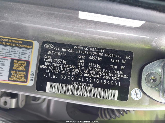 5XXGT4L39JG184051 KIA Optima Lx