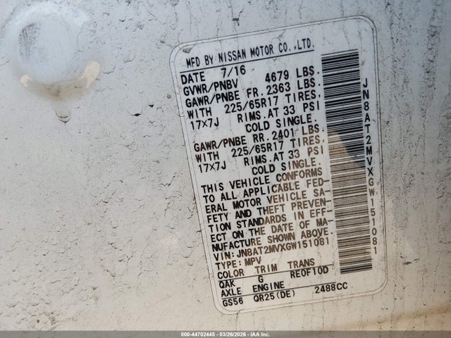 Nissan ROGUE S 2016 JN8AT2MVXGW151081 Image 9