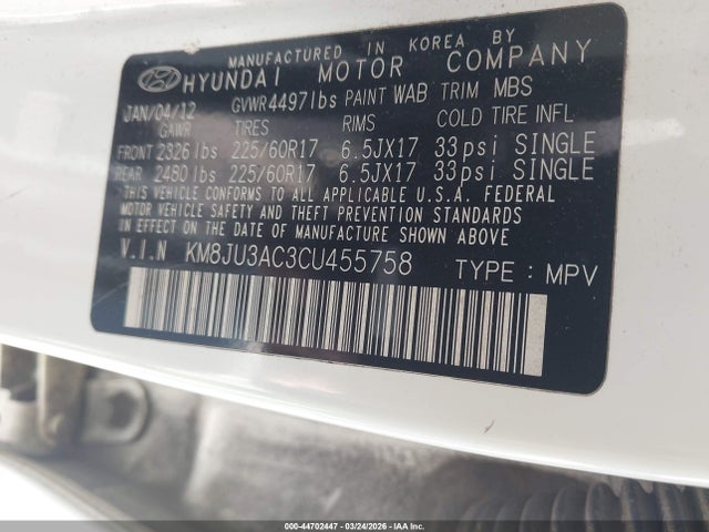 2012 HYUNDAI TUCSON KM8JU3AC3CU455758 Photo 8