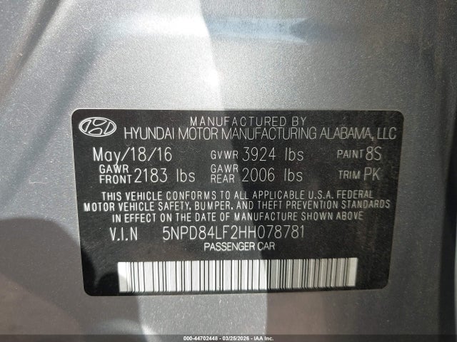 Aukcja sprzedaży 2017 Hyundai Elantra Se, vin: 5NPD84LF2HH078781, numer aukcji: 44702448