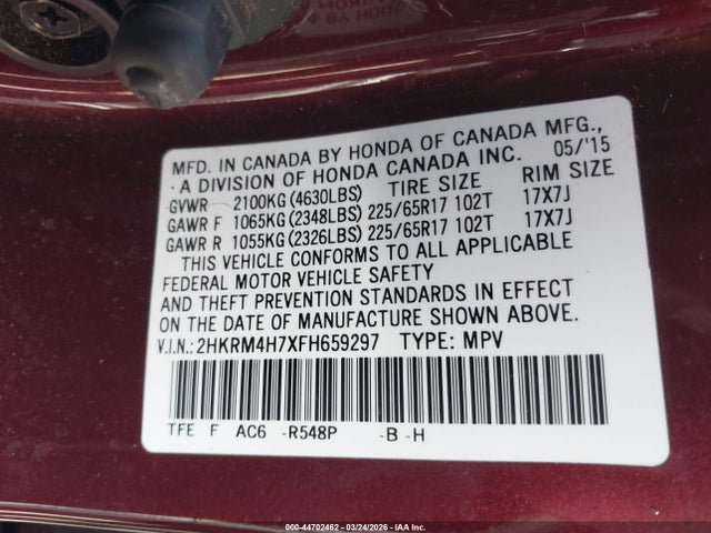 2HKRM4H7XFH659297 Honda Cr-v Ex-l