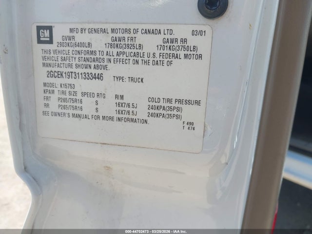 2001 CHEVROLET SILVERADO 1500 2GCEK19T311333446 Photo 8