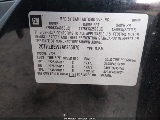 2010 Gmc Terrain Sle-1 მანქანა იყიდება აუქციონზე, vin: 2CTALBEW2A6236070, აუქციონის ნომერი: 44702521