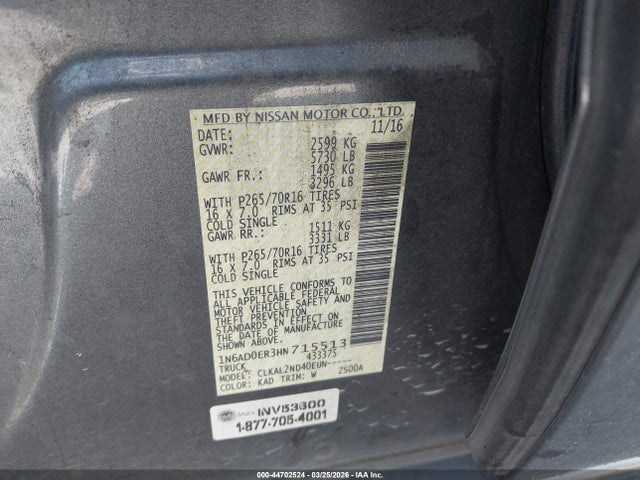 1N6AD0ER3HN715513 Nissan Frontier Sv